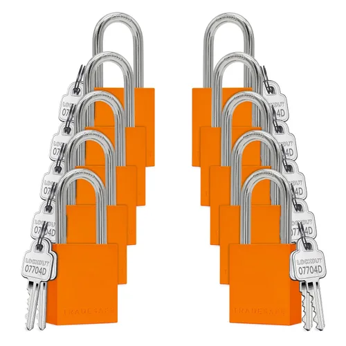 Vista 13 de TRADESAFE Juego de cerraduras de bloqueo y etiquetado – 10 cerraduras de aluminio azul, candados de bloqueo con llave igual, 2 llaves por candado
