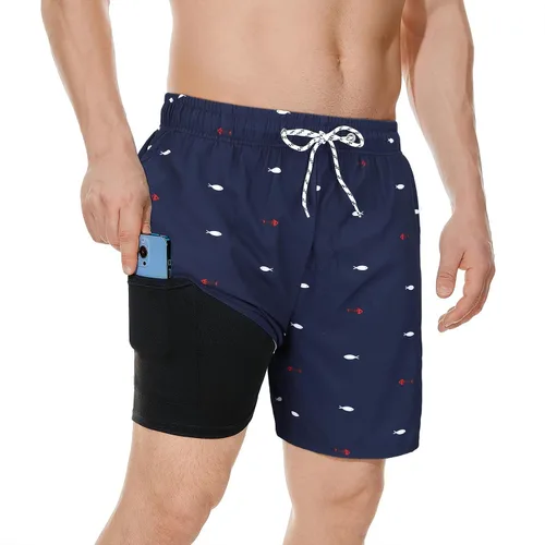 Vista 8 de Century Star Traje de baño para hombre con forro de compresión de secado rápido con bolsillos 01 Flamencos azul cielo