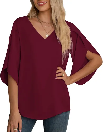 Vista 32 de Blusas de gasa con mangas 3/4 arrugadas de otoño para mujer de Jouica 01amy Verde
