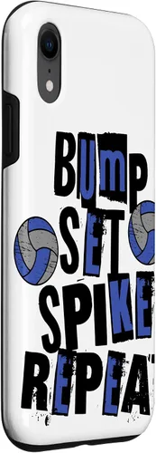 Vista 3 de iPhone XR Parents Girls Volleyball Bump Set Spike Repeat Blue & Black Case