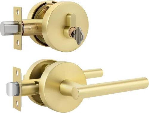 Vista 43 de Goldenwarm Juego de cerraduras negras para puerta exterior con cerrojo, aleación de zinc con llave igual con cerrojo de seguridad, manija de puerta