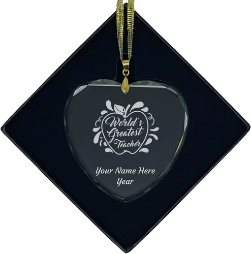 Vista 8 de LaserGram Personalized Glass Christmas Ornament, World's Greatest Teacher, Custom Laser Engraved Gift Idea (Diamond Shape)