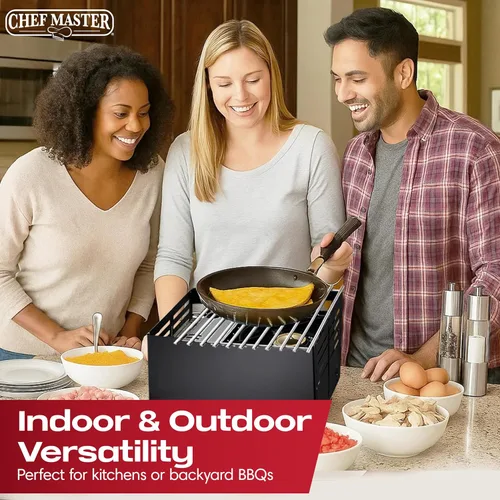 Vista 8 de Chef Master Cubierta para Estufa de Butano - Ajuste Universal para Cualquier Tamaño Estándar - Protector de Viento Plegable de Acero Negro Premium