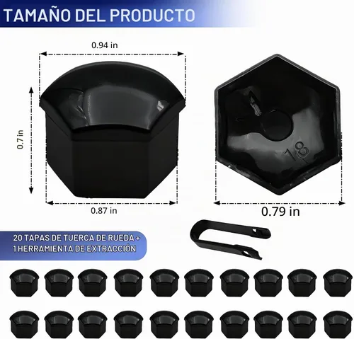 Vista 2 de 20 cubiertas para tuercas de llanta de 0.669 in, tapas hexagonales para pernos de rueda, cubierta de protección contra el óxido y el polvo