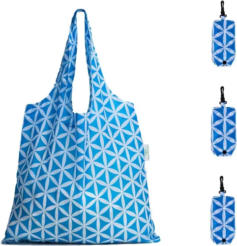 Vista 14 de HOLYLUCK Bolsas de comestibles reutilizables, bolsa de compras plegable resistente (estándar, 3 huellas de patas de perro azules)