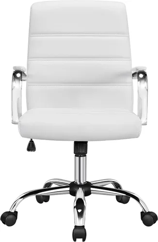 Vista 13 de Topeakmart Silla de oficina con respaldo medio, silla ejecutiva giratoria ajustable de piel sintética, color negro