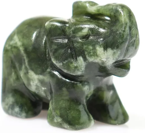 Vista 10 de Figuras de elefante con piedras preciosas de jade blanco, 1 unidad, figuras de elefante pequeño, estatuas de animales de cristal curativo talladas a