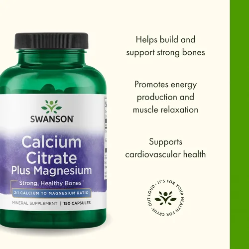 Vista 4 de Swanson Citrato de calcio más magnesio – Suplemento mineral que promueve huesos fuertes, producción de energía y relajación muscular – Puede apoyar