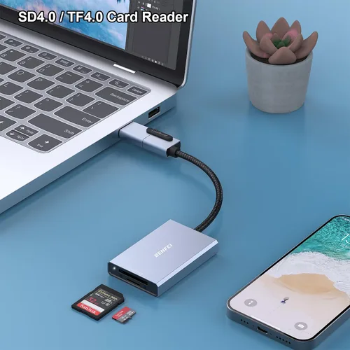 Vista 2 de BENFEI Lector de tarjetas SD 4.0, lector de tarjetas de memoria USB-C/USB-A 2 en 1, para tarjetas SDXC, SDHC, SD, MMC, RS-MMC, Micro SDXC, Micro SD