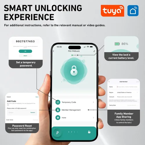 Vista 2 de Auntyfey Cerradura de combinación inteligente para casillero, candado digital para cerradura de casillero de gimnasio con aplicación, cerradura