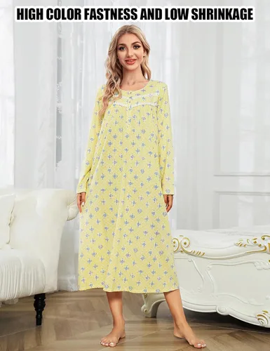 Vista 3 de MZROCR Camisones de algodón para mujer, vestidos de noche de manga larga, ropa de dormir suave para mujer