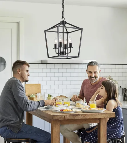 Vista 7 de AMZASA UL Listada Lámpara de araña industrial negra de 4 luces, lámpara colgante de jaula metálica de granja, estilo rústico geométrico, accesorios