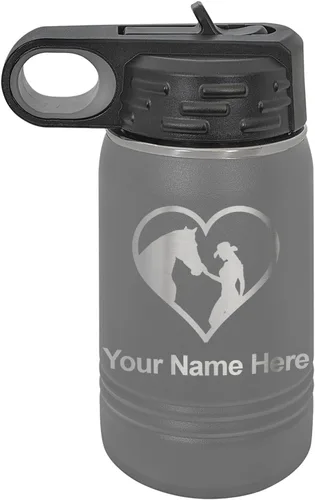 Vista 70 de LaserGram Botella de agua personalizada, corazón de vaquera de caballo, acero inoxidable de doble pared aislada al vacío con popote superior, regalo