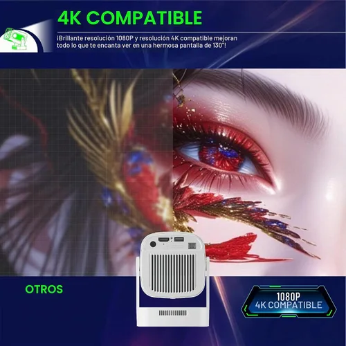 Vista 6 de Proyector portátil de enfoque automático, mini proyector con WiFi y Bluetooth nativo 1080P compatible con resolución 4K con BT5.4 WIFI6 300 ANSI