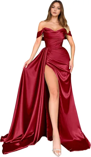Vista 42 de Dream Wedding Vestidos de fiesta de satén con hombros descubiertos con Agua
