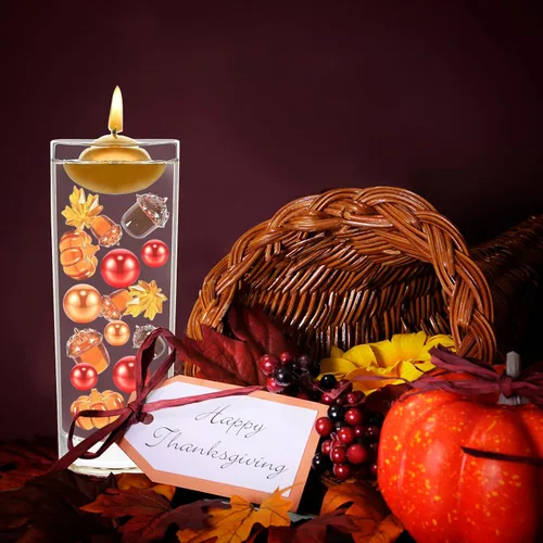Vista 5 de 132 piezas de relleno de jarrón de otoño, cuentas de imitación, calabaza, hojas de arce, bellotas, rellenos de jarrón de Acción de Gracias