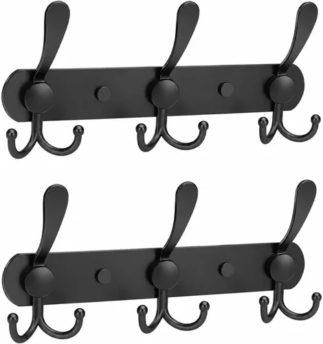 Vista 8 de YUNISS Perchero montado en la pared, 3 ganchos triangulares de acero inoxidable para abrigos, sombreros, batas, toallas en recibidor y entrada Negro