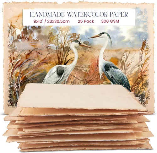 Vista 9 de Wanderings 300 g/m² Papel de acuarela hecho a mano grueso – 4x6 Papel vintage hecho a mano con borde engarzado – Papel antiguo prensado en frío