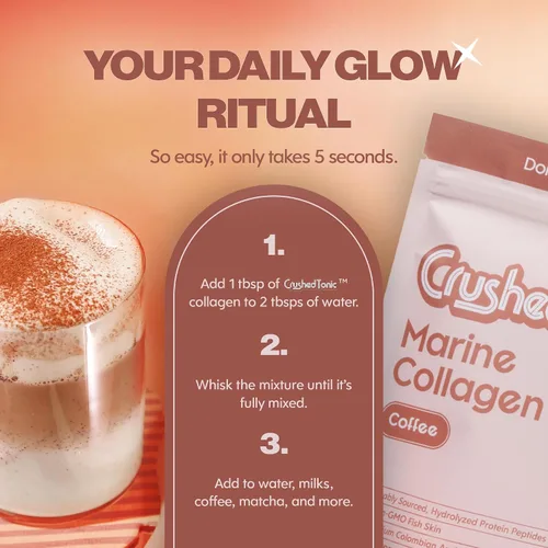 Vista 4 de Crushed Tonic Korean Beauty - Café de colágeno Péptidos de colágeno marino hidrolizados + café arábica Bebida K-Beauty Sin gluten, Halal