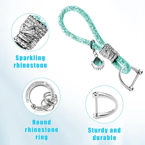 Vista 3 de Ziciner Llavero de cristal brillante para mujeres y niñas, llavero de automóvil con purpurina, accesorios universales para llavero (verde)