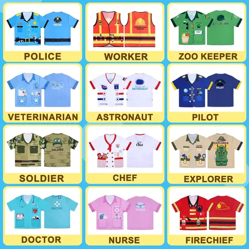 Vista 5 de Jiuguva 12 piezas de disfraces de juego de roles para niños, ropa para disfrazarse de niños, ayudante de la comunidad, carrera, cosplay, doctor