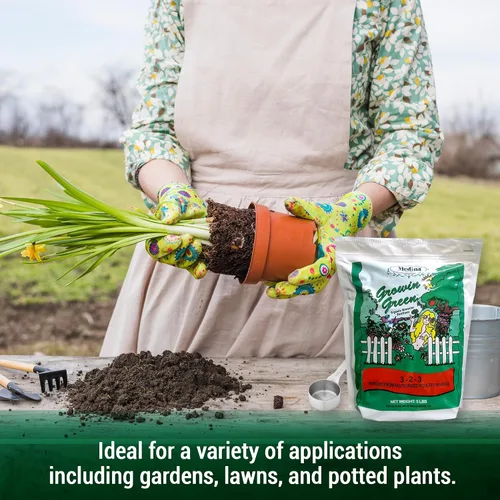 Vista 4 de Medina Growin Green Fertilizante granular orgánico – Bolsa de 5 libras – Potenciador de suelo rico en nutrientes 3-2-3 gránulos para jardines