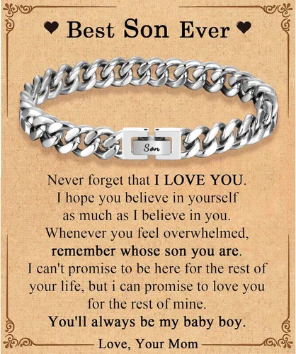 Vista 10 de Regalos para papá, hijo, nieto, tío sobrino, hermano, marido, novio, regalos para hombres y niños, pulsera de eslabones de cadena cubana, regalos