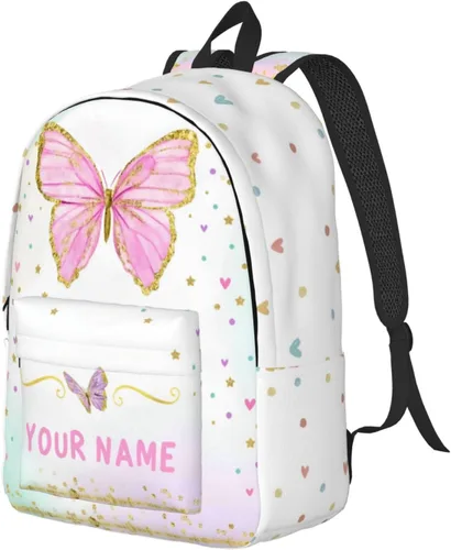 Vista 2 de Mochila personalizada para niñas y niños, mochilas personalizadas con nombre para niños, mochila escolar personalizada para viajes, Mariposa