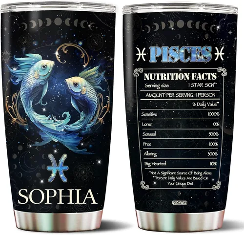 Vista 11 de Regalos personalizados de acuario para mujeres, constelación del zodiaco, astrología, aislado, 20 onzas, taza de café de acero inoxidable con tapa