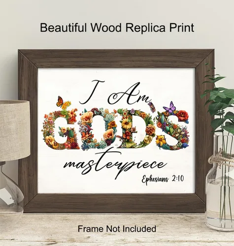 Vista 3 de Arte de pared floral con versículo bíblico, afirmaciones positivas, decoración de pared cristiana para mujeres, niñas, adolescentes, arte inspirador