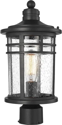 Vista 20 de Darkaway Luz de poste al aire libre, lámpara de poste de luz, carcasa de aluminio impermeable con vidrio ondulado ámbar para entrada de camino