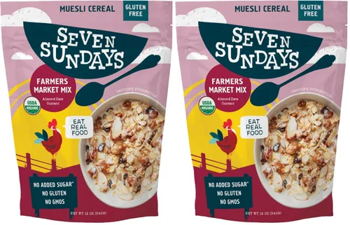 Vista 17 de Seven Sundays Farmers Market - Cereal orgánico Muesli de grosella y almendra, bolsa de 12 onzas, certificado sin gluten, sin OMG, sin azúcar