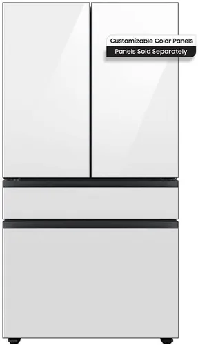 Vista 6 de Samsung Refrigerador de puerta francesa de 4 puertas a medida de 29 pies cúbicos con centro de bebidas, panel superior de vidrio azul matutino