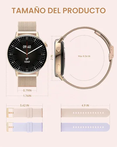 Vista 6 de Reloj inteligente para mujer (respuesta/hacer llamadas), reloj inteligente Bluetooth HD de 1.32 pulgadas para teléfonos Android y iPhone, rastreador