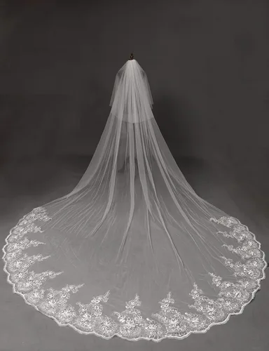 Vista 2 de EllieHouse 2 Tier Cathedral Length Sequin Lace Wedding Bridal Veil L63