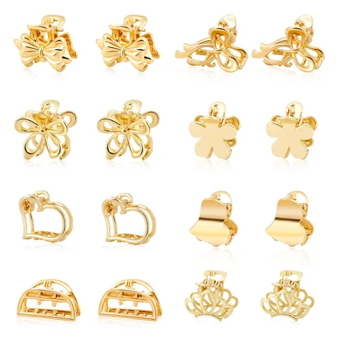 Vista 15 de CWJCYTNSN 16 unidades de pequeñas pinzas para el cabello para mujeres y niñas, mini pinzas de flores de cristal, pinzas de metal lindas de 0.8