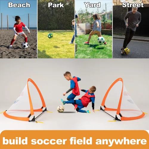 Vista 5 de Porayhut Red de fútbol de apertura rápida para niños, juego de 2 estacas portátiles 210D Oxford extra para diversión en el patio trasero