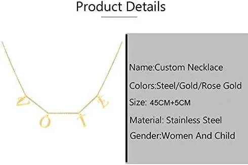 Vista 2 de Collar largo tiantian voto, chapado en oro de 14 quilates personalizado Michelle Obama carta votante collar para mujeres y niñas