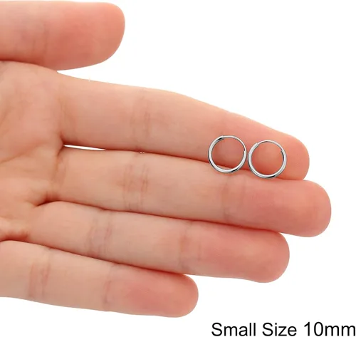 Vista 5 de Aretes de aro pequeños de oro de 14 quilates para orejas, cartílago, nariz o labios, 0.394in, Metal, no conocido