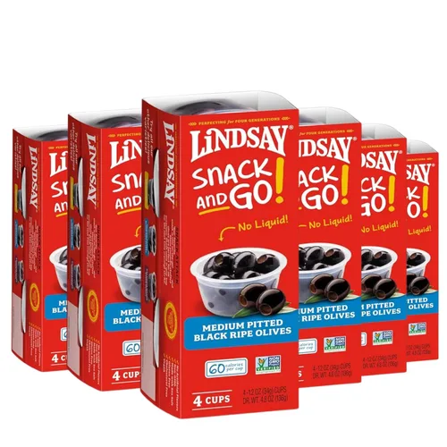 Vista 10 de LINDSAY Snack and Go - Aceitunas negras maduras medianas sin hueso, caja de 4 (16 tazas de aperitivo)