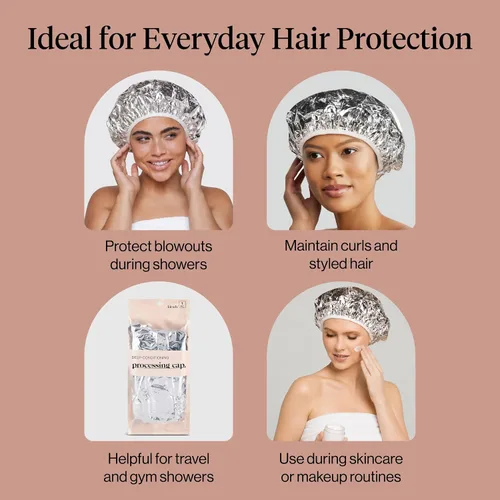 Vista 6 de Kitsch Gorro Térmico de Papel de Aluminio para Acondicionamiento Profundo - Gorro Reutilizable para Cabello para Coloración, Permanente