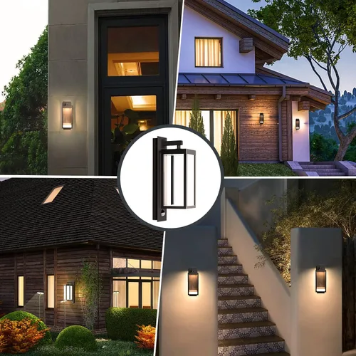 Vista 6 de Lámpara de pared para exteriores con sensor de movimiento, farol de montaje moderno, impermeable, con pantalla de vidrio transparente, lámparas