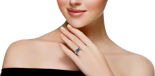 Vista 3 de Peora Anillo trino de tres piedras de oro blanco macizo de 14 quilates y piedras preciosas auténticas o creadas para mujer, tallas 5 a 9, Metal