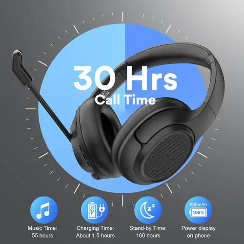Vista 4 de EKSA Auriculares Bluetooth con micrófono y dongle USB, 30 horas de tiempo de conversación y rango de 33 pies, micrófono con cancelación de ruido