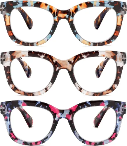 Vista 14 de Oversized Reading Glasses for Women,3 Pack Blue Light Blocking Computer Spring hinge Readers
