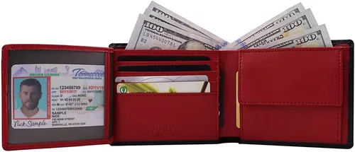 Vista 3 de Baggourie Cartera de cuero triple RFID Rojo - Moderno