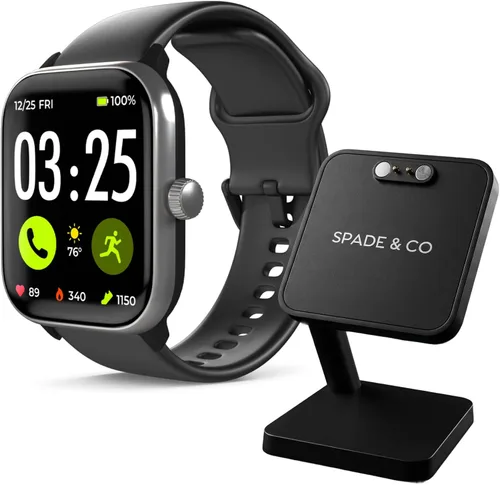 Vista 2 de Spade & Co Paquete de 4 relojes inteligentes de salud con base de carga, monitor de frecuencia cardíaca, sueño y SpO2, podómetro, batería de más