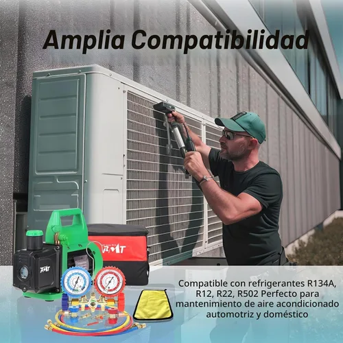 Vista 8 de PB Motor Tech - Juego de bomba de vacío y manómetro – Bomba de 4.5 CFM con manómetro de colector de latón, acopladores rápidos, adaptador 410