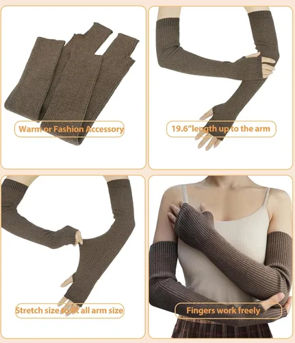 Vista 55 de Guantes cálidos de cachemira de brazo largo para mujer, guantes de invierno acogedores sin dedos, calentadores de brazos suaves, gran regalo
