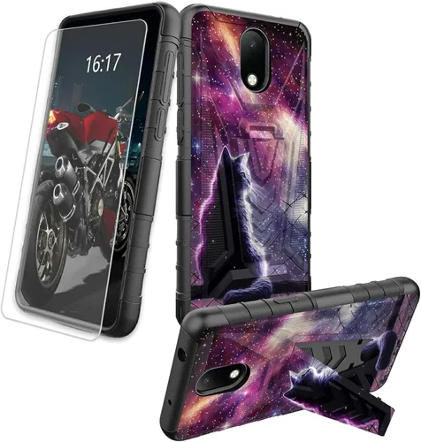 Vista 88 de Funda para AT&T Maestro Max 2021/Cricket Ovation 2 con protector de pantalla de vidrio templado, funda resistente con función atril integrada